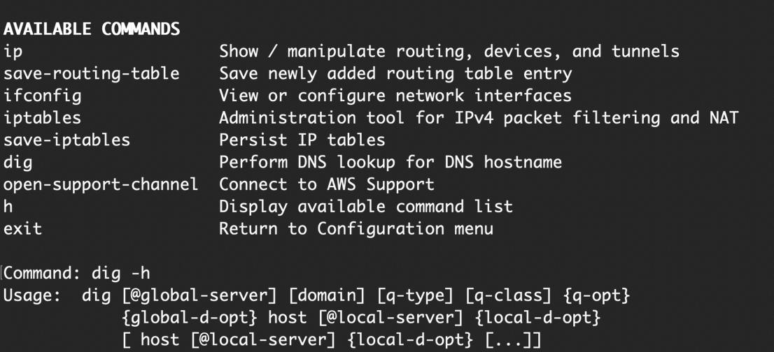 List of available commands