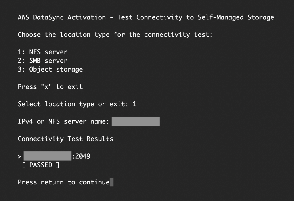 Select the location type and provide the server’s IP address or hostname to run the connectivity tests.