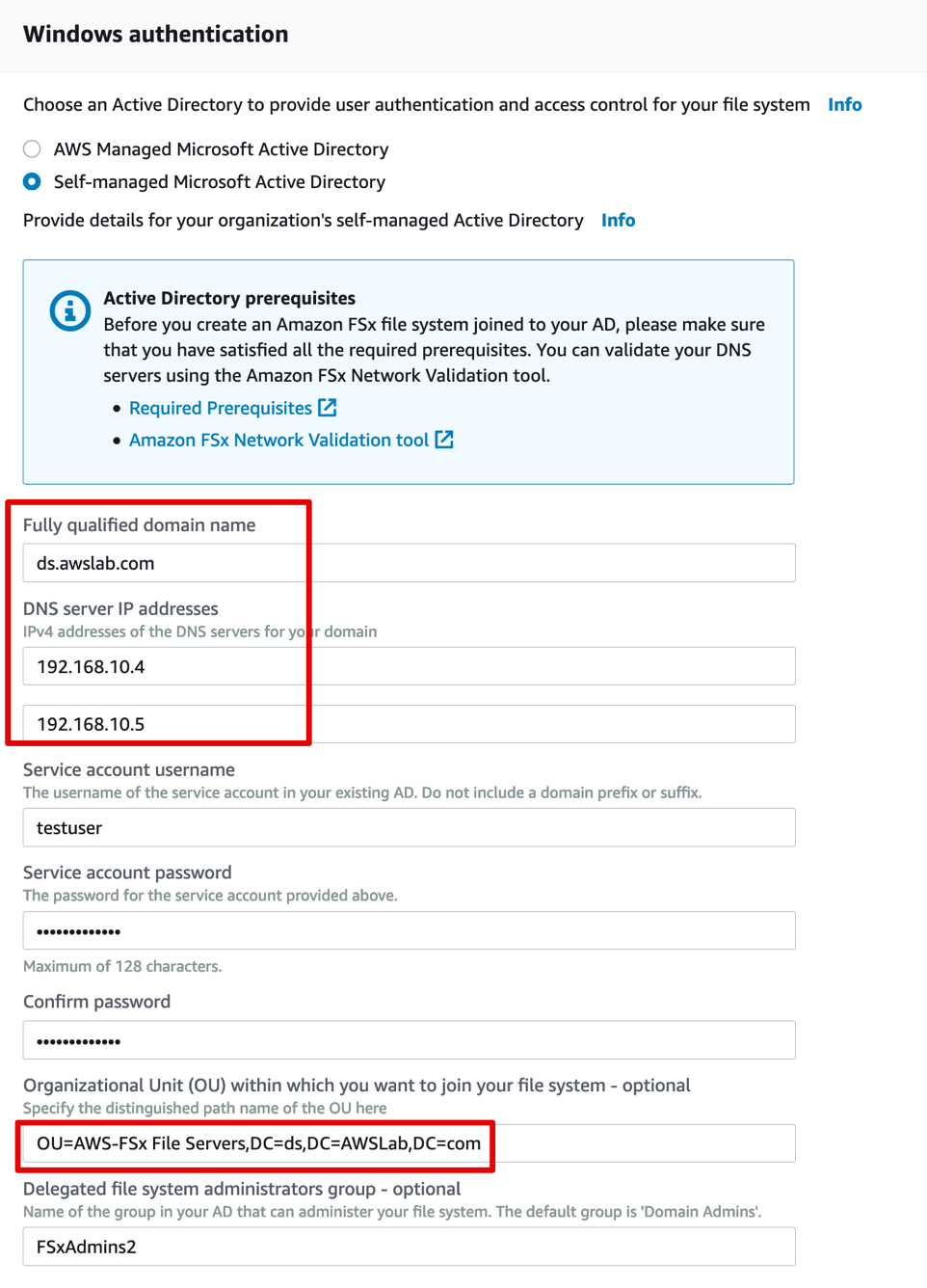 Create an Amazon FSx file system joined to your Active Directory