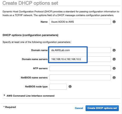 Use the 2 IP addresses and DNS name to create a DHCP options set in AWS, then associate this with the Amazon VPC.
