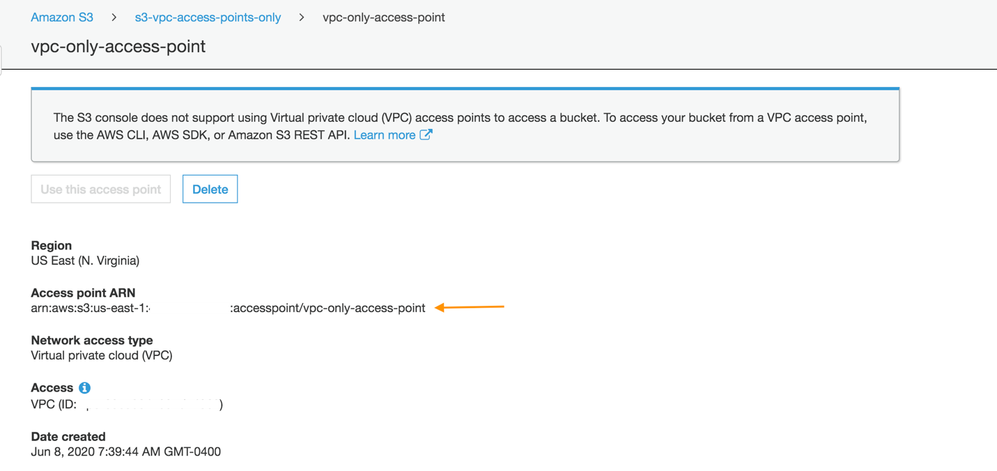 Navigate back to Access Point and note the ARN of the Access Point