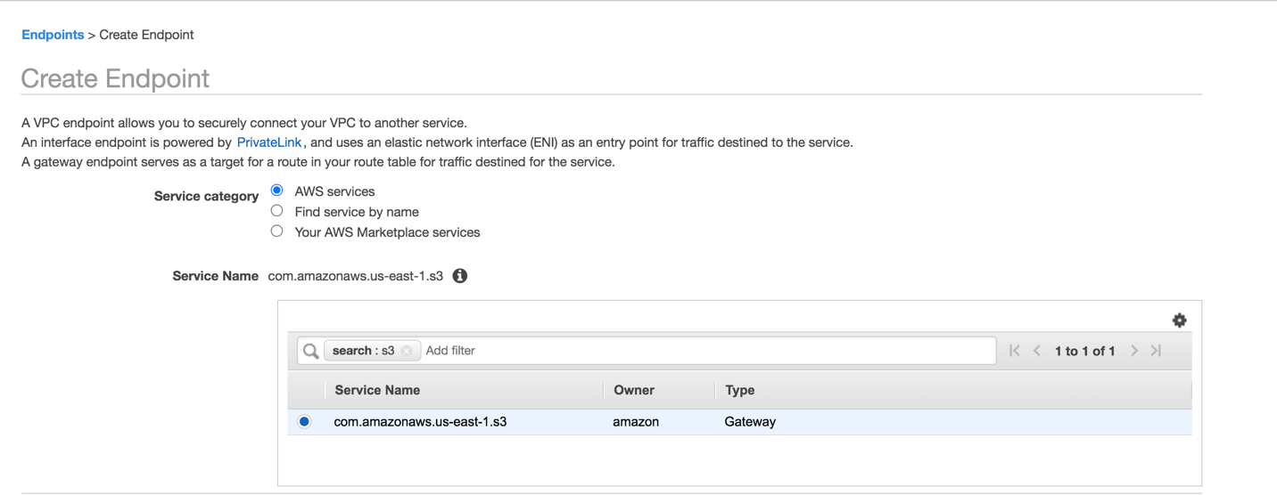 Search and select endpoints for S3