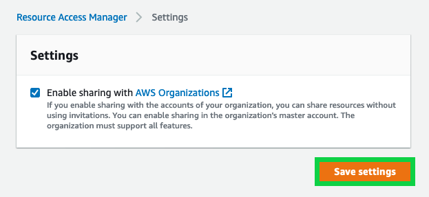 Enable sharing for your organization in the management account for your AWS Organizations
