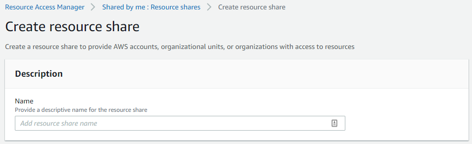 For Name, enter a name for your resource share.