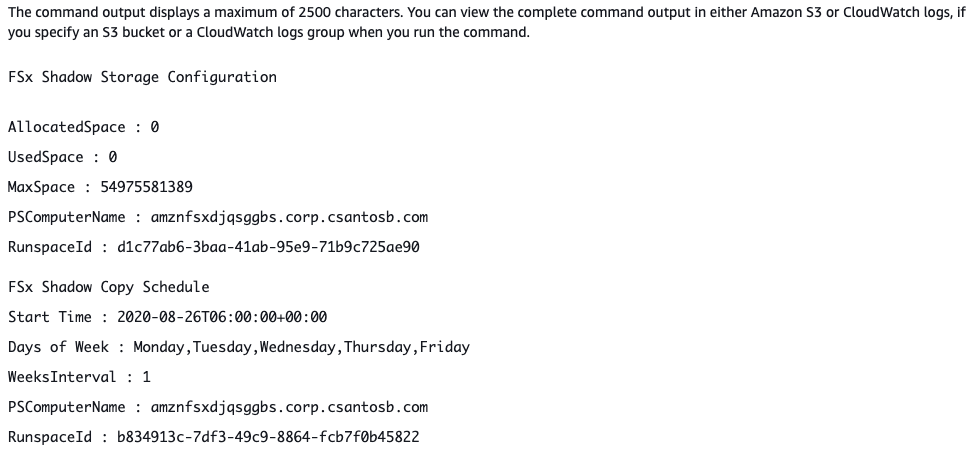 Output with your Shadow Copy settings