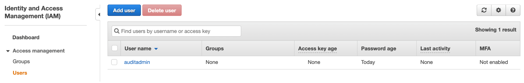 The user created from the AWS CloudFormation template should be in IAM