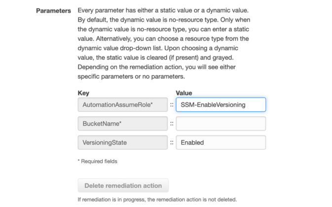 In the Parameters section, enter the values for the parameters