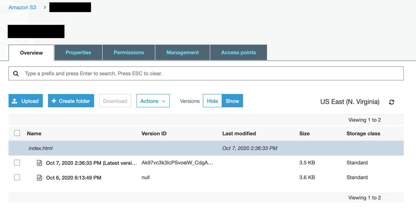 Versioning enabled for an S3 bucket