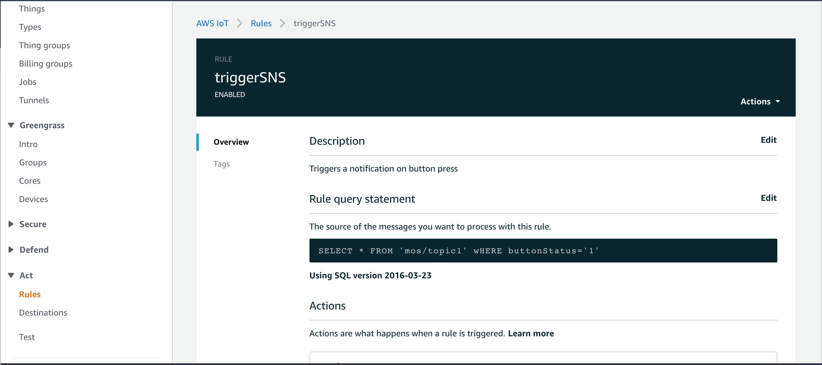 Click on the Create a rule button, and enter the Rule query statement