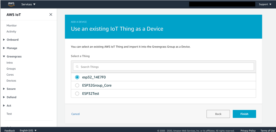 Click on the radio button corresponding to the device, and then click Finish.