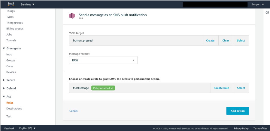 Configure the SNS target as “button_pressed.”