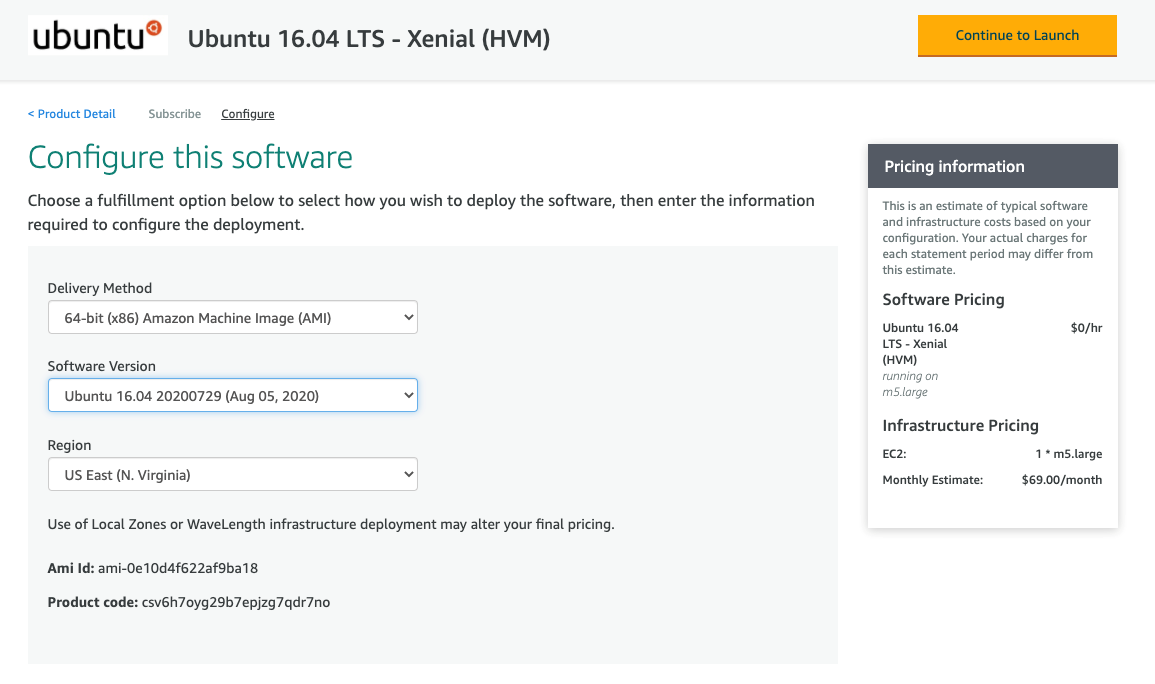 On the Configure this software screen, I choose Continue to Launch.