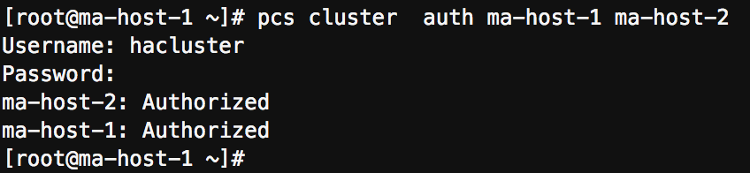 Figure 6 - Authenticating hacluster user for both the nodes