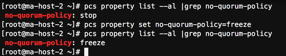 Figure 12 - Setting no-quorum policy to “freeze”