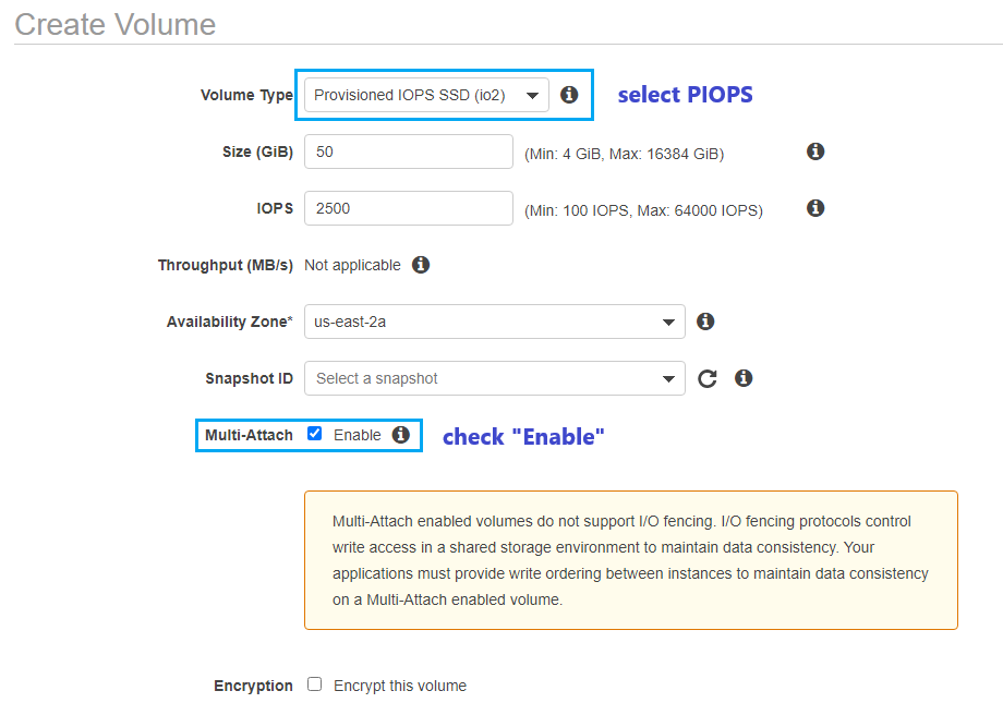Figure 2 - Creating Multi-Attach enabled EBS volume