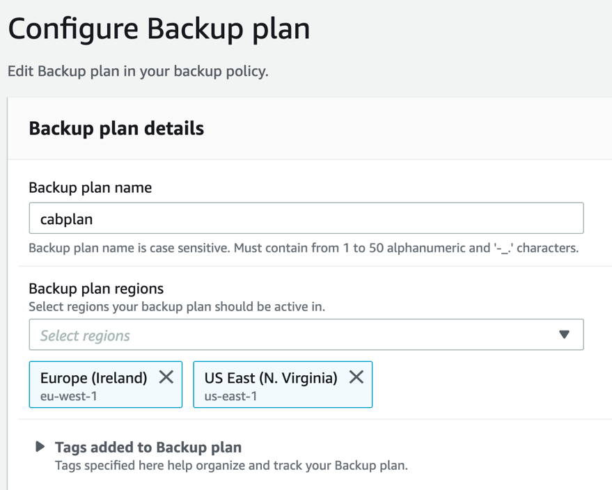 Configure backup plan