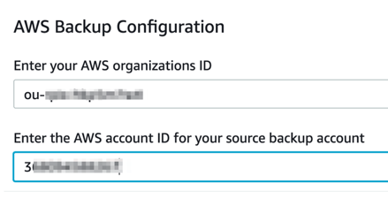Enter your AWS Organizations ID and AWS account ID for SourceAccount