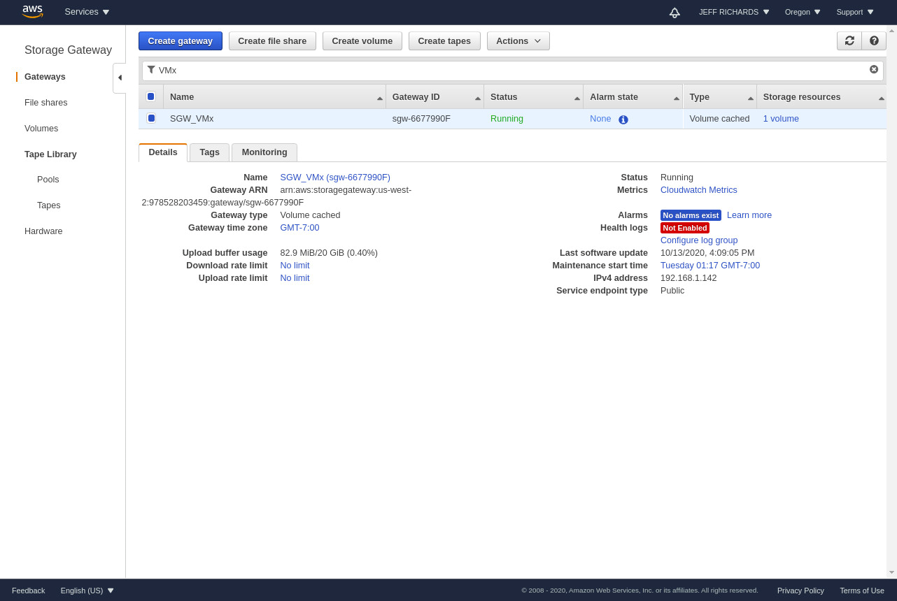 If you are monitoring the AWS Storage Gateway service in the console whole writing to the volume, your activity is reflected in Upload buffer usage.