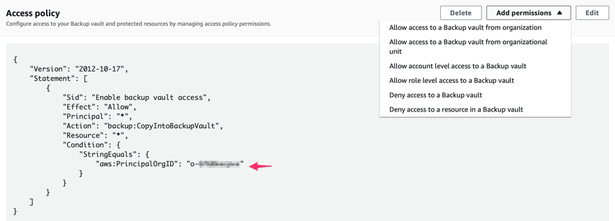 In the Access policy section, verify your organization ID