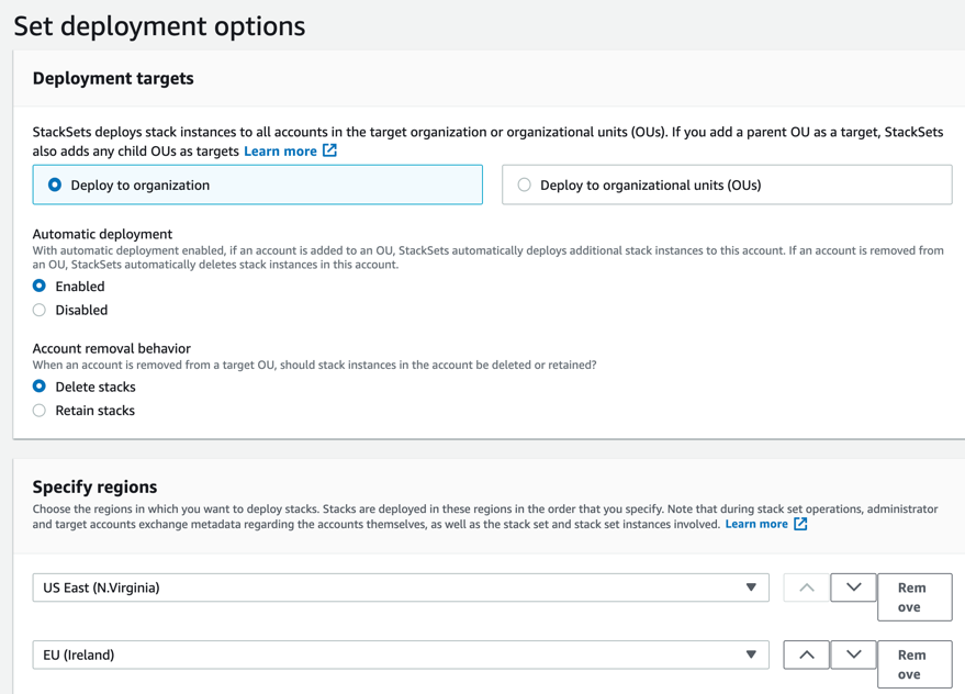 Set deployment options for your StackSets