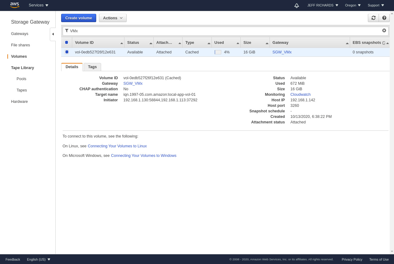 You can observe the increase in space usage on the volume, shown as Used in the right-hand column.