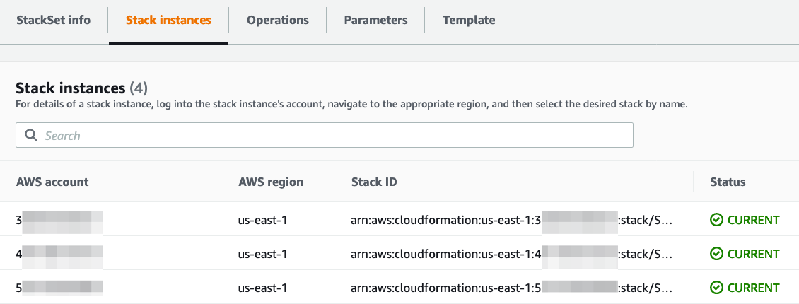 You can validate the stack sets deployment completion under the Stack Instances tab.
