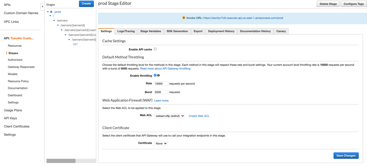 Connect the web ACL you created to the API Gateway API that you use to authorize your users access to your server