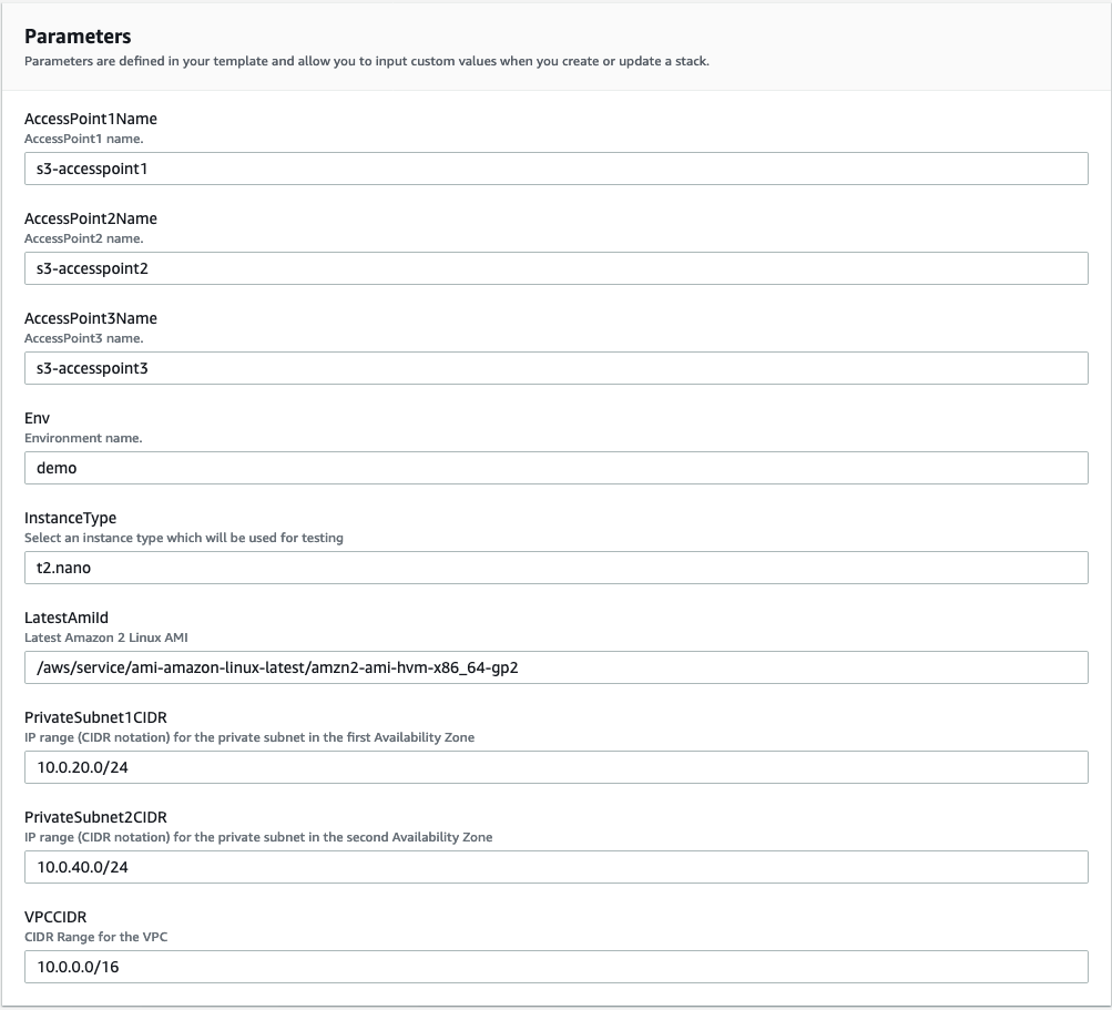 Figure 2 - Parameters for this solution after launching the stack