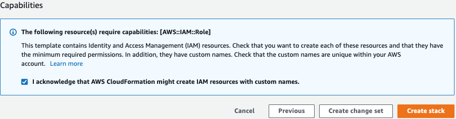 Figure 3 - On the review page, check the acknowledge box and create your stack