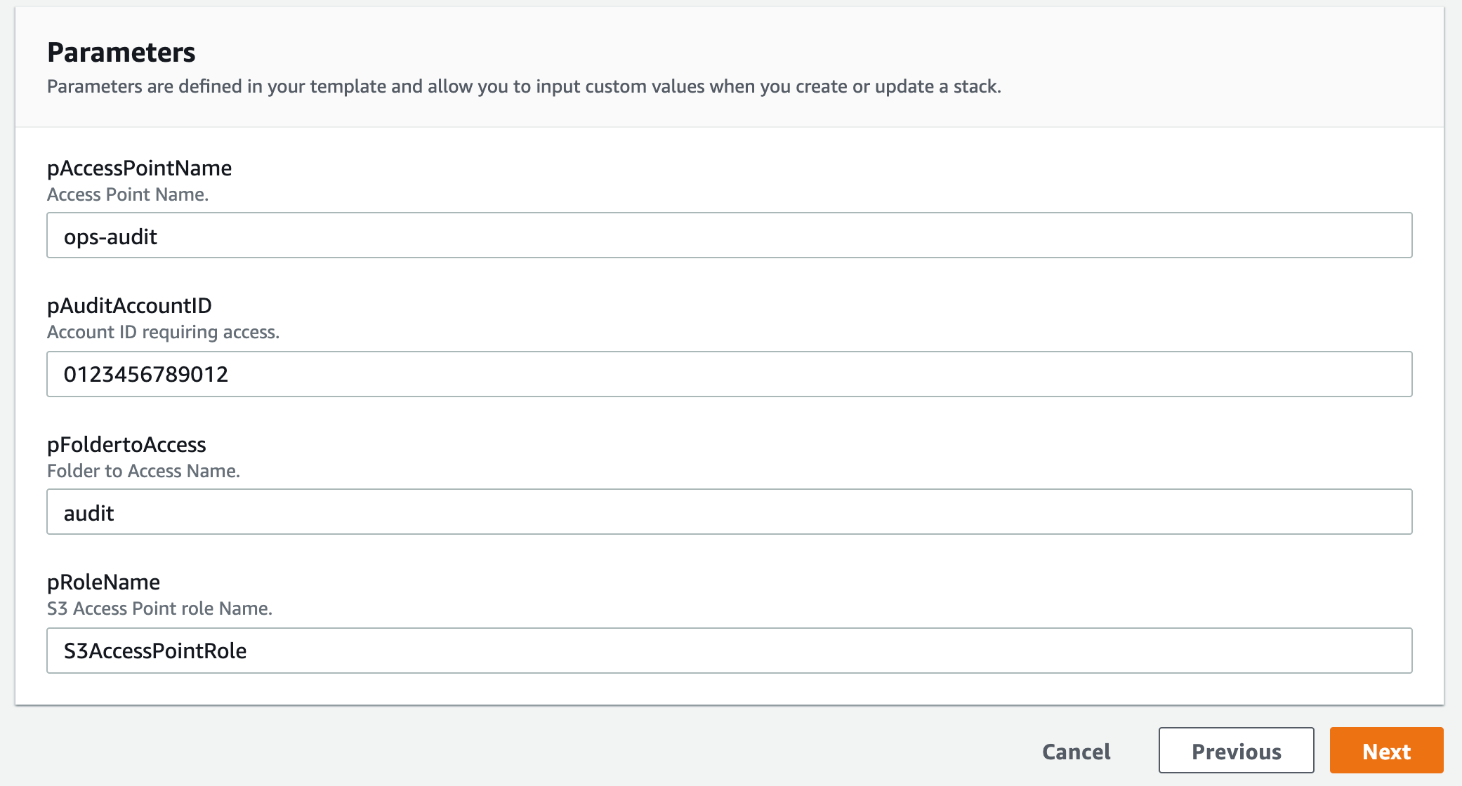 AWS CloudFormation template parameters for template associated with Account A