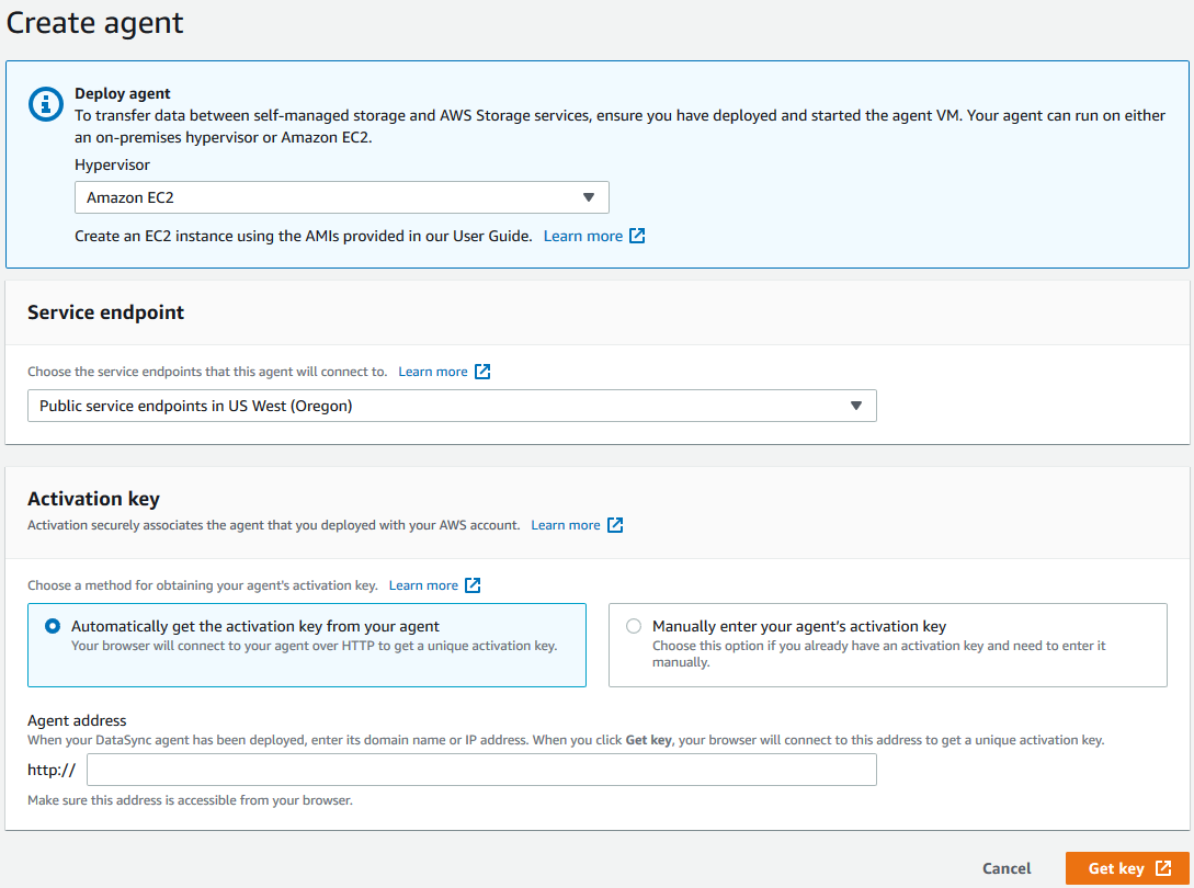 Figure 2 - Create the DataSync Agent object in destination account