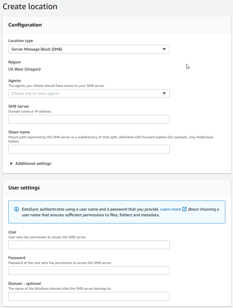 Figure 3 - Create the SMB location in the destination account