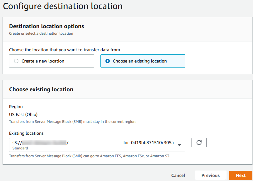 Figure 6 - Choose the destination location in the task