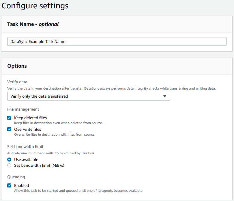 Figure 7 - Verify the task settings