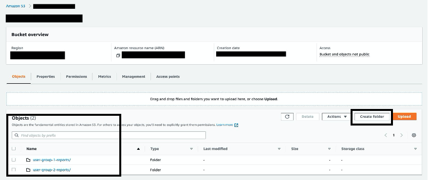 Create folders within the bucket using the same name as Amazon WorkDocs subfolders