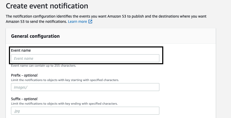 Provide a name in the Event name section.