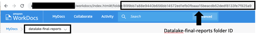 The main folder (datalake-final-reports) folder ID