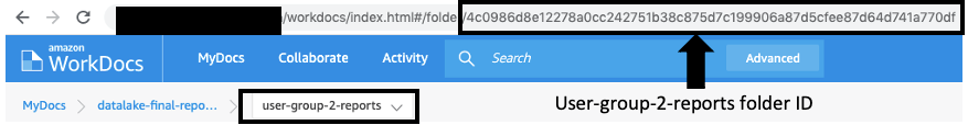 The subfolder (user-group-2-reports) folder ID