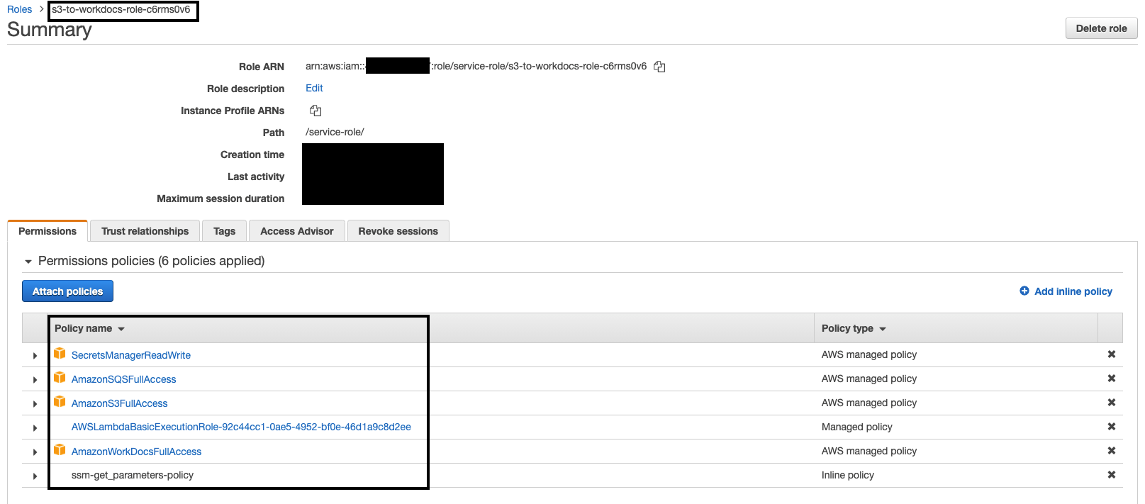 Updated AWS Lambda function, after adding the IAM policies