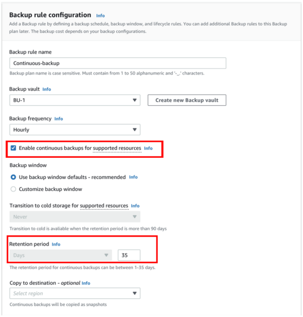 AWS Backup plan rule configuration