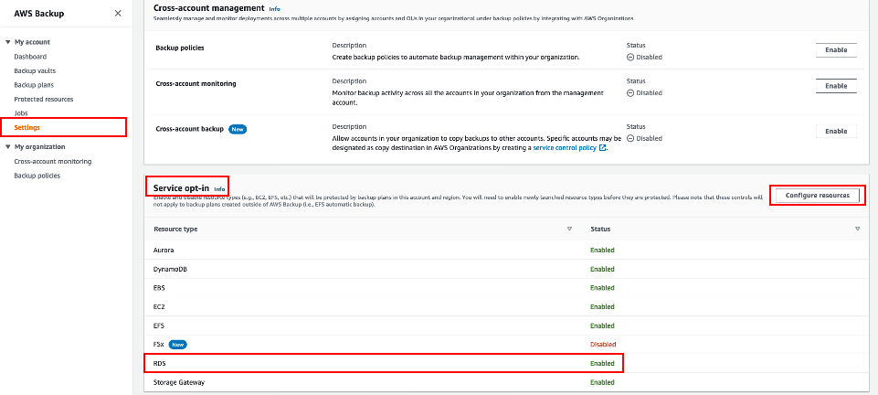 Enabling AWS Backup protection of Amazon RDS resources