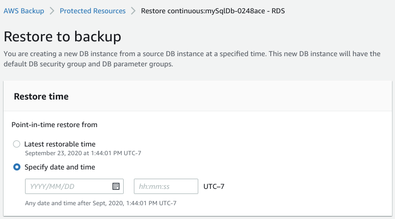 Recovering your Amazon RDS database within AWS Backup