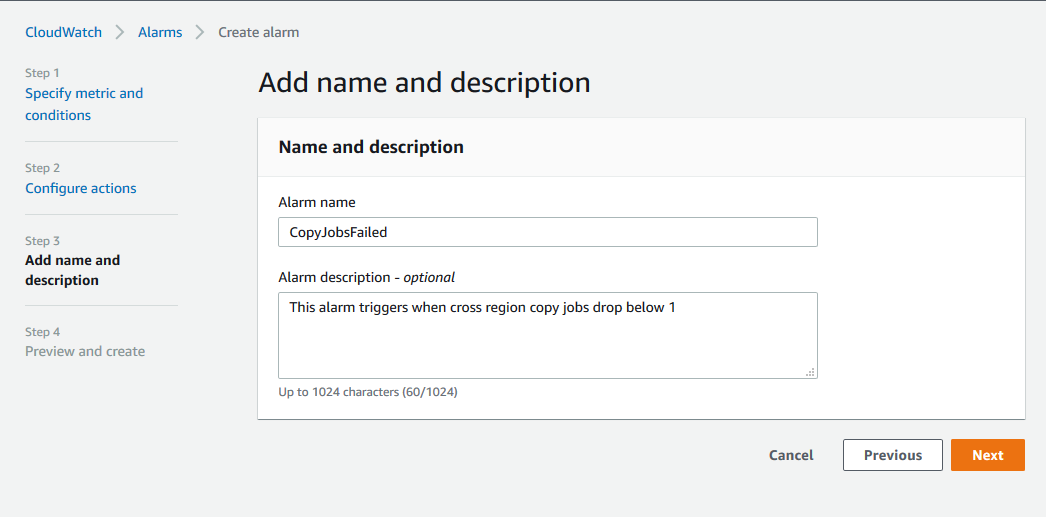 In Step 3, name your alarm and give a description.