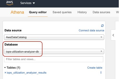 Database visible in the database dropdown in the Amazon Athena console