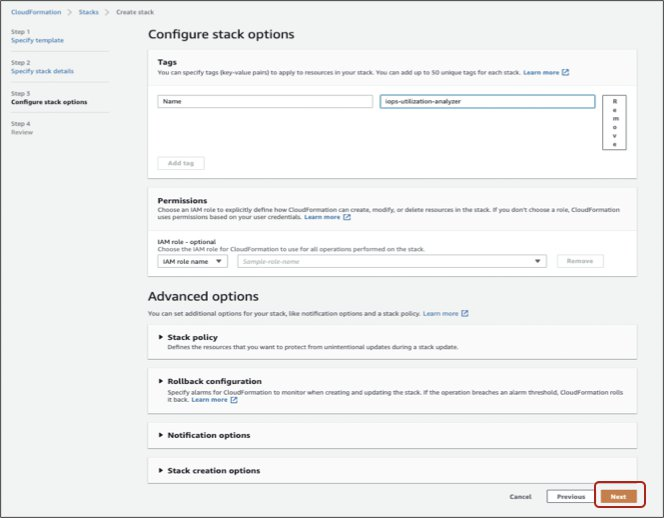 Optionally, on the Configure stack options screen, enter a tag name for future reference, and then choose next.