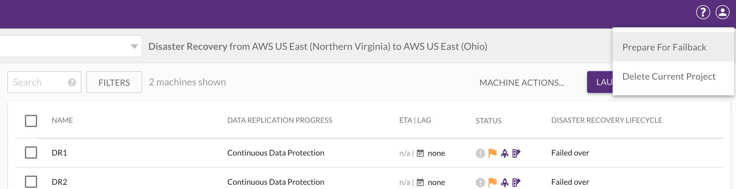Choosing prepare for failback