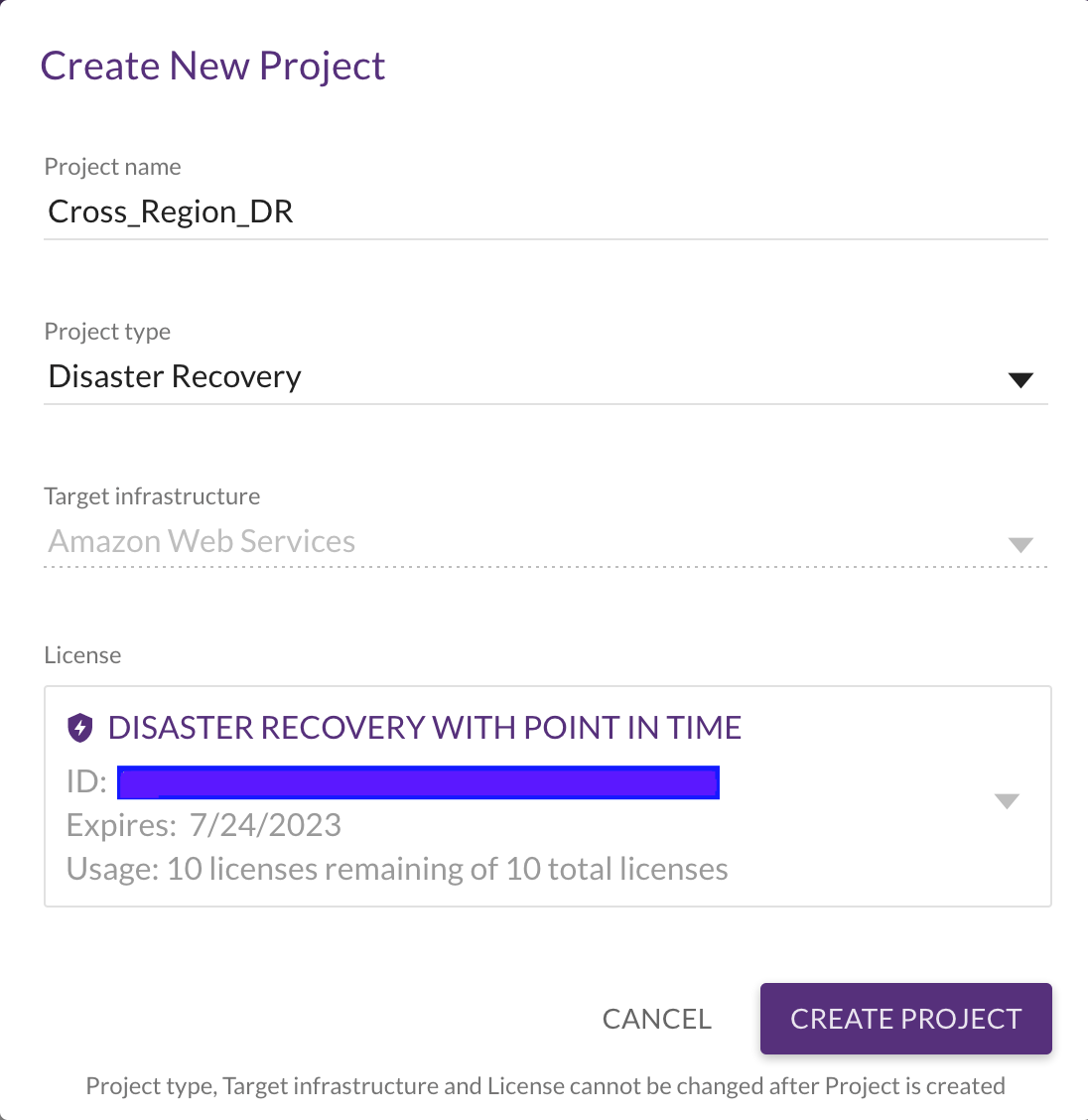 Create a new Disaster Recovery project in the CloudEndure console