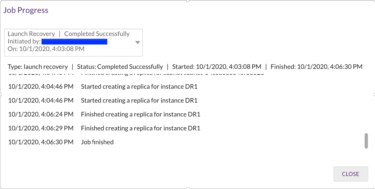 You can track progress od Disaster Recovery failback in the Job Progress section
