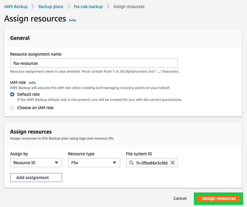 Assigning resources while creating an AWS Backup backup plan