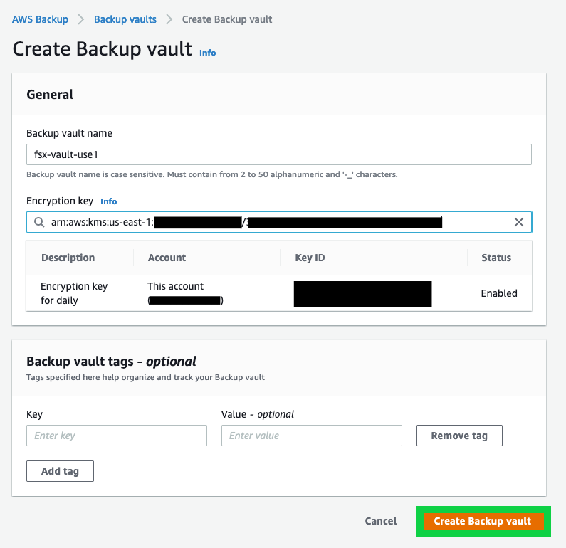 Creating an AWS Backup backup vault (2)
